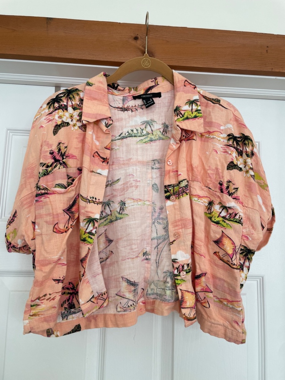 Forever 21 Peach Tropical Camp Shirt